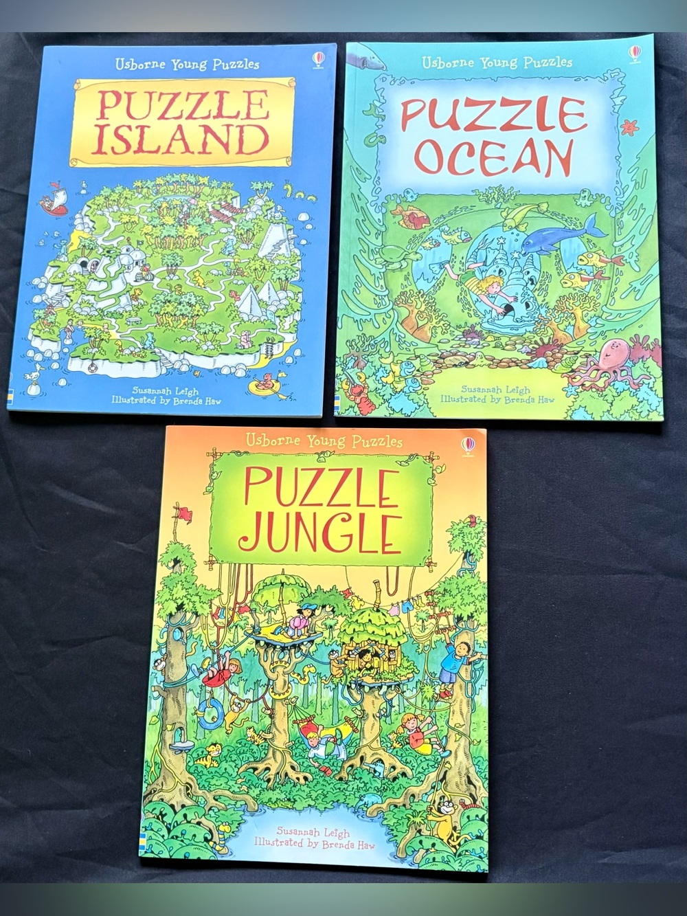 Usborne Young Puzzles Lot Puzzle Island Ocean Jungle Kids Activity Books Set 3